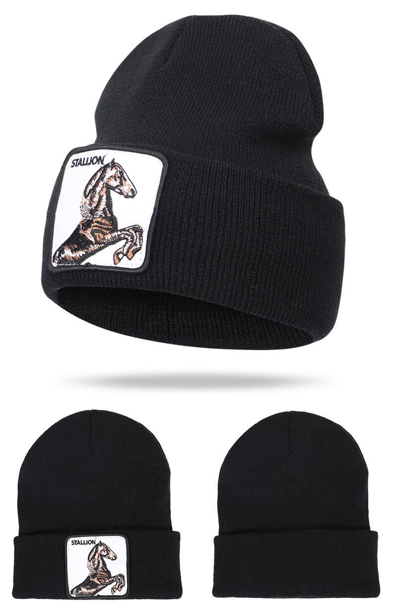 Μάλλινο Καπέλο Με Μοτίβο Ζώων Πλεκτό Skull Cap Beanie