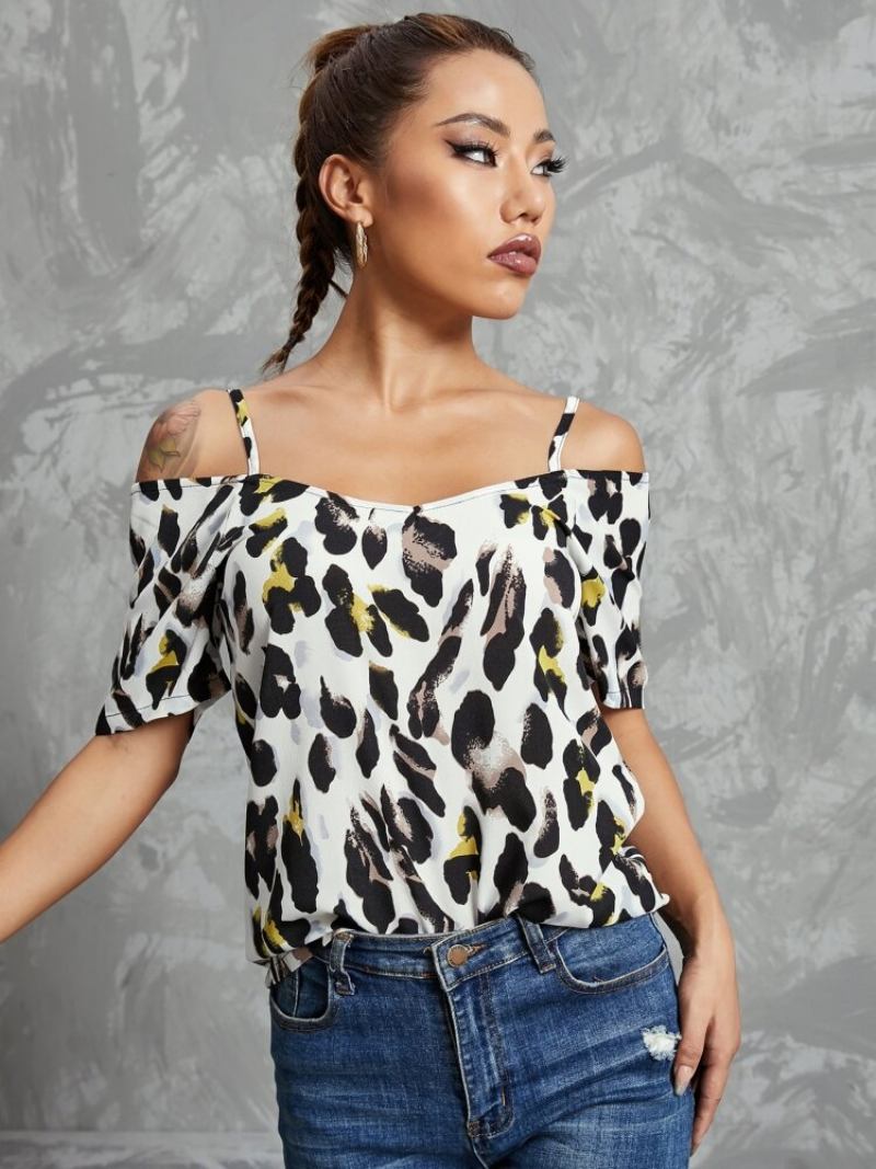 Μπλούζα Με Κοντό Μανίκι Με Leopard Print Strap Off Shoulder