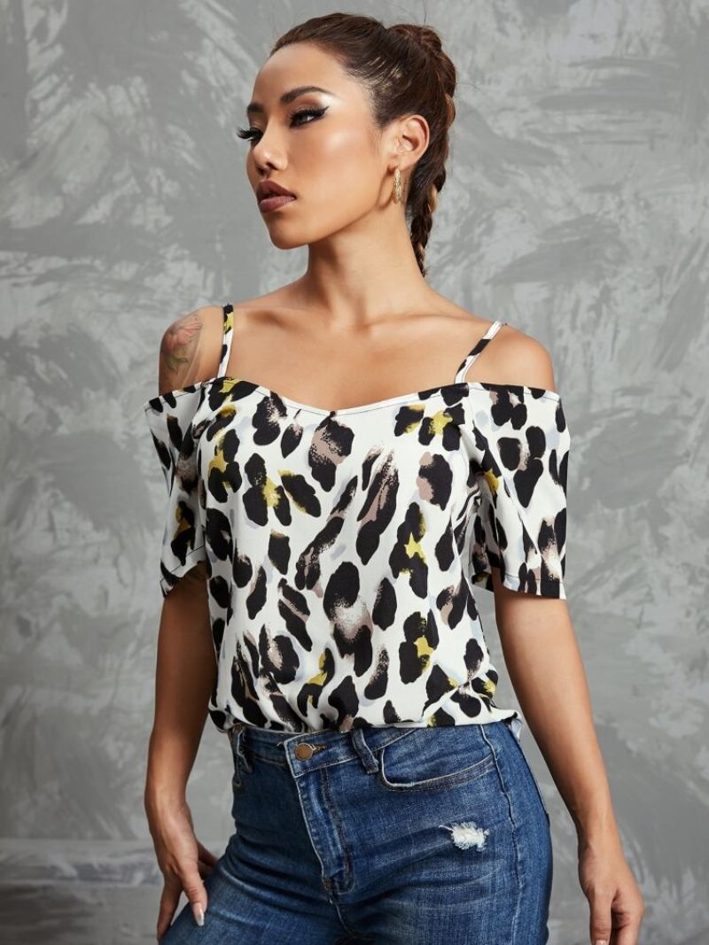 Μπλούζα Με Κοντό Μανίκι Με Leopard Print Strap Off Shoulder