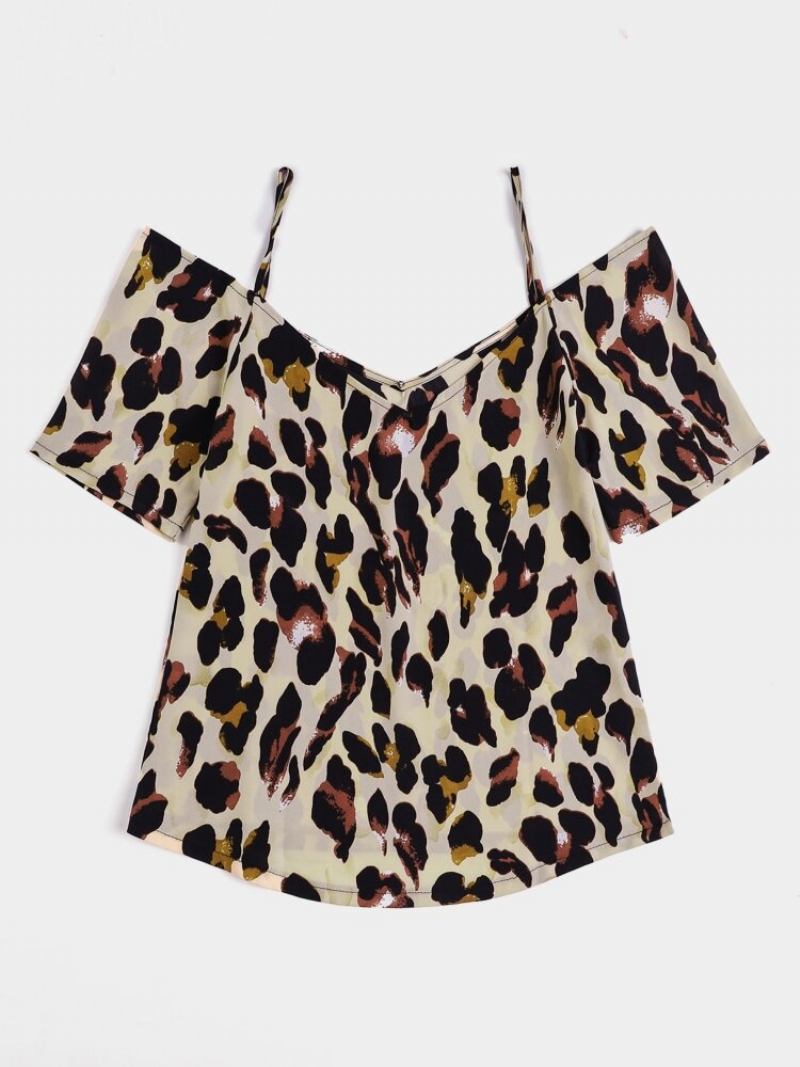 Μπλούζα Με Κοντό Μανίκι Με Leopard Print Strap Off Shoulder