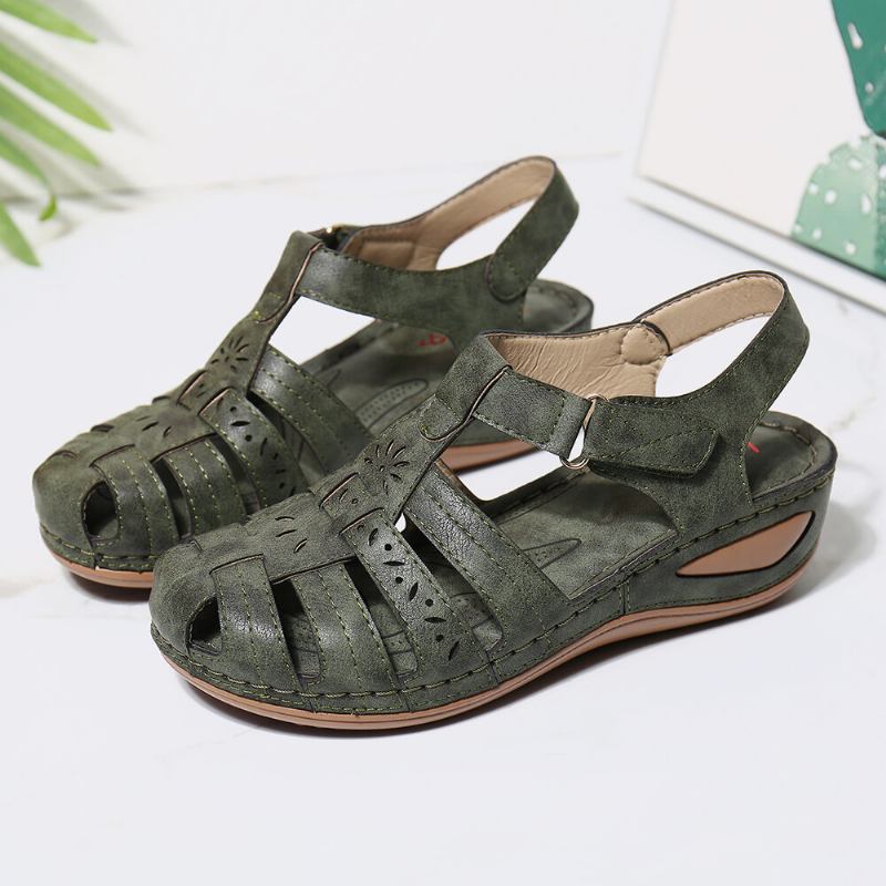 Σανδάλια Lostisy Women Hollow Wearable Hook Loop Wedges