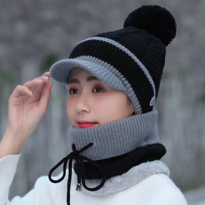 Σετ Μάλλινο Καπάκι Και Κασκόλ Beanie Warm Winter Pom Wooly Cap