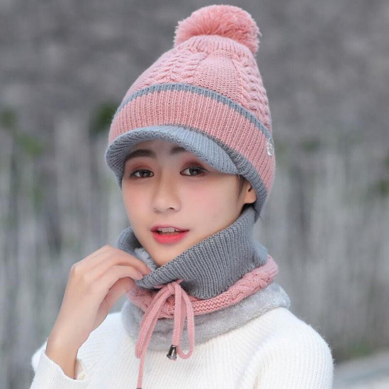 Σετ Μάλλινο Καπάκι Και Κασκόλ Beanie Warm Winter Pom Wooly Cap