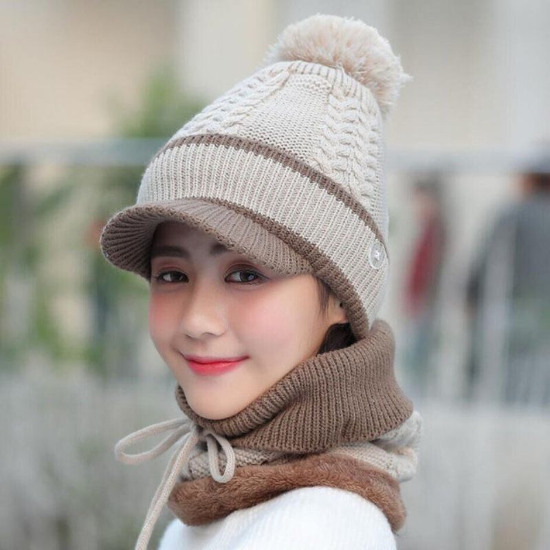 Σετ Μάλλινο Καπάκι Και Κασκόλ Beanie Warm Winter Pom Wooly Cap