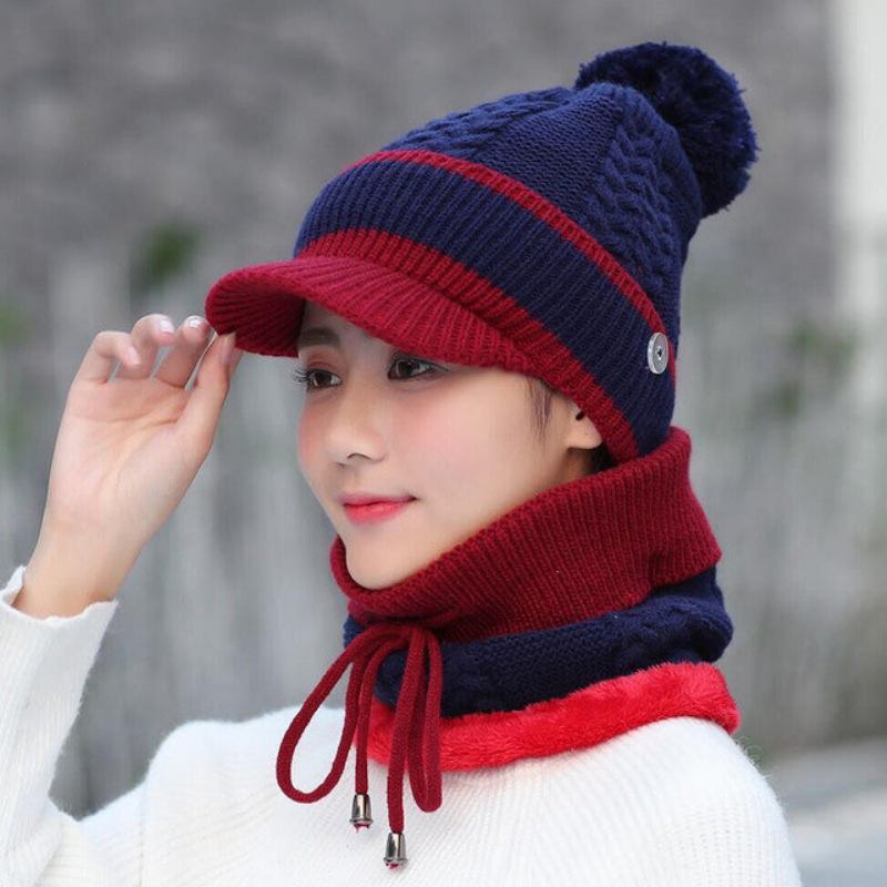 Σετ Μάλλινο Καπάκι Και Κασκόλ Beanie Warm Winter Pom Wooly Cap