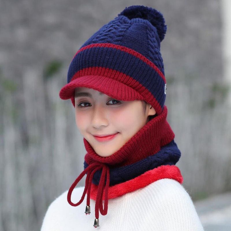 Σετ Μάλλινο Καπάκι Και Κασκόλ Beanie Warm Winter Pom Wooly Cap