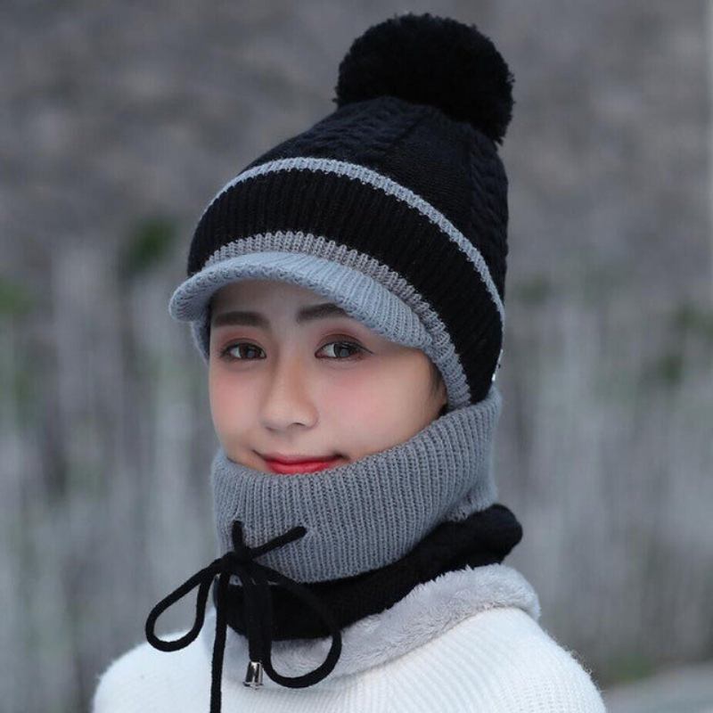 Σετ Μάλλινο Καπάκι Και Κασκόλ Beanie Warm Winter Pom Wooly Cap