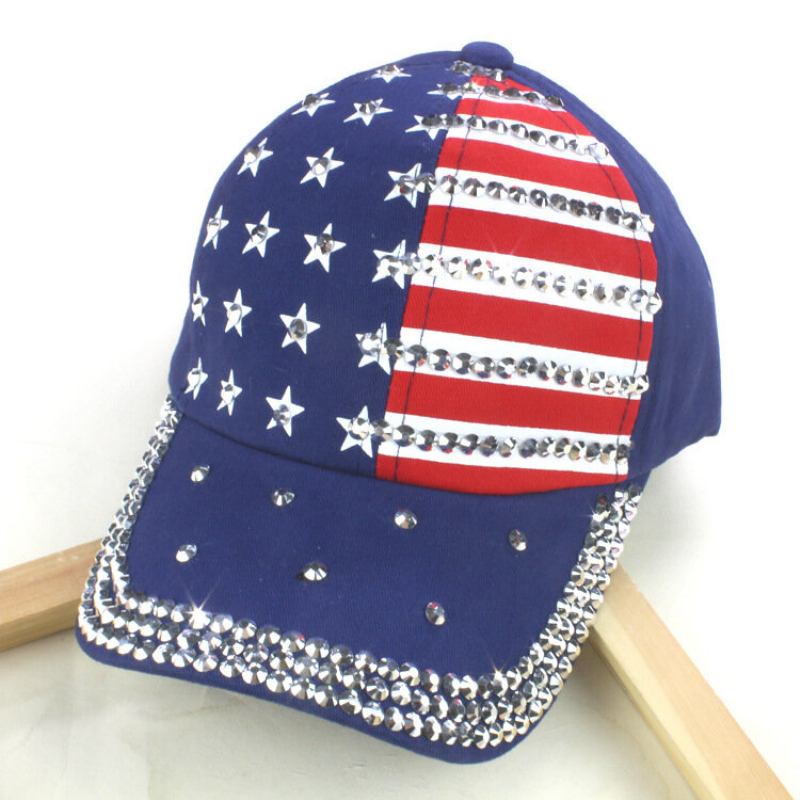 Unisex American Flag Diamond Denim Cap Baseball Washed Outdoor Sun Hat