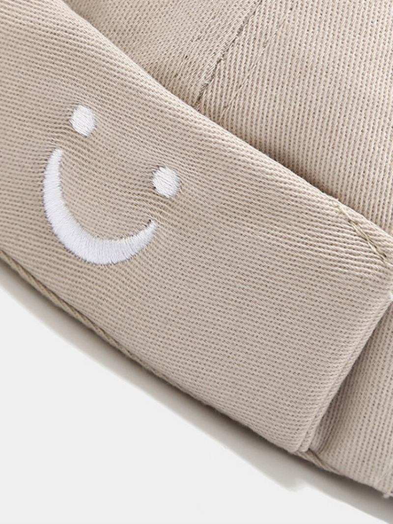 Unisex Cotton Smile Face Κεντημένο Με Όλα Τα Ταιριαστά Ρυθμιζόμενα Χωρίς Γείσο Beanie Landlord Caps Skull