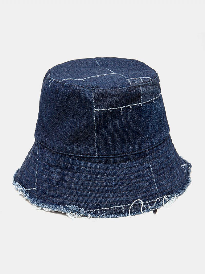 Unisex Denim Distressed Fayed Edge Vintage Casual Sunshade Πτυσσόμενα Ίσια Καπέλα Με Κάδο