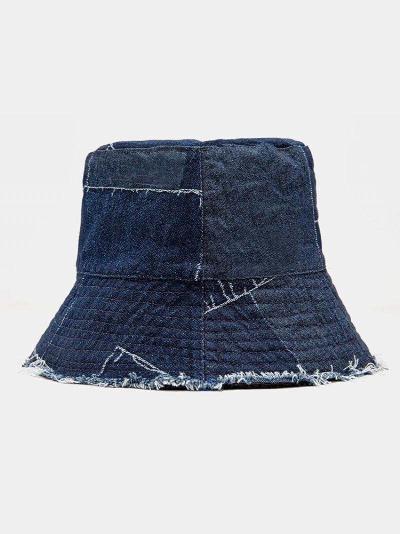 Unisex Denim Distressed Fayed Edge Vintage Casual Sunshade Πτυσσόμενα Ίσια Καπέλα Με Κάδο