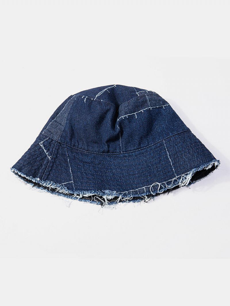 Unisex Denim Distressed Fayed Edge Vintage Casual Sunshade Πτυσσόμενα Ίσια Καπέλα Με Κάδο