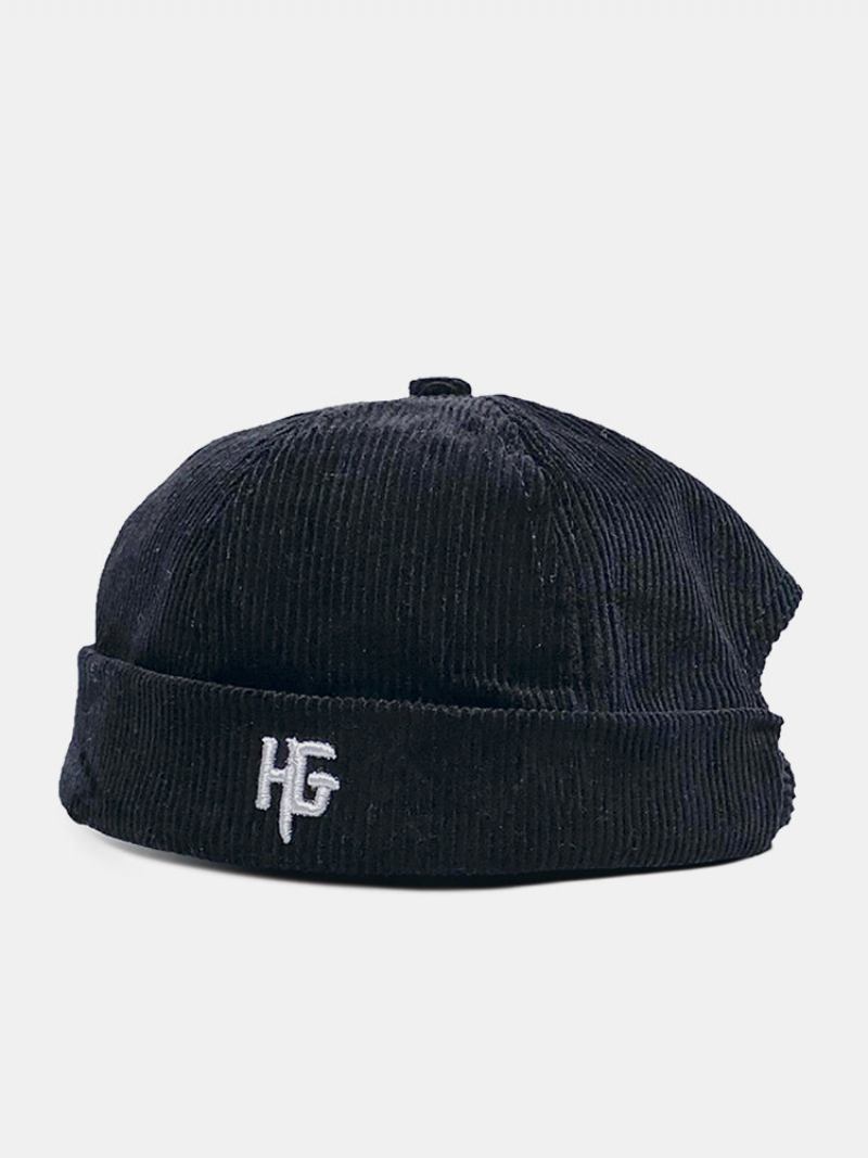 Unisex Κοτλέ Κεντημένο H G Patten Casual Χωρίς Γείσο Beanie Landlord Καπέλο Κρανίο