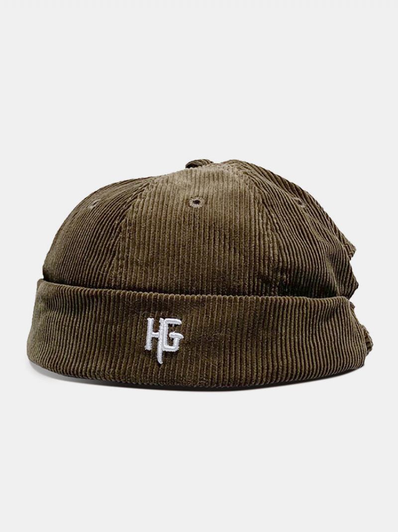 Unisex Κοτλέ Κεντημένο H G Patten Casual Χωρίς Γείσο Beanie Landlord Καπέλο Κρανίο