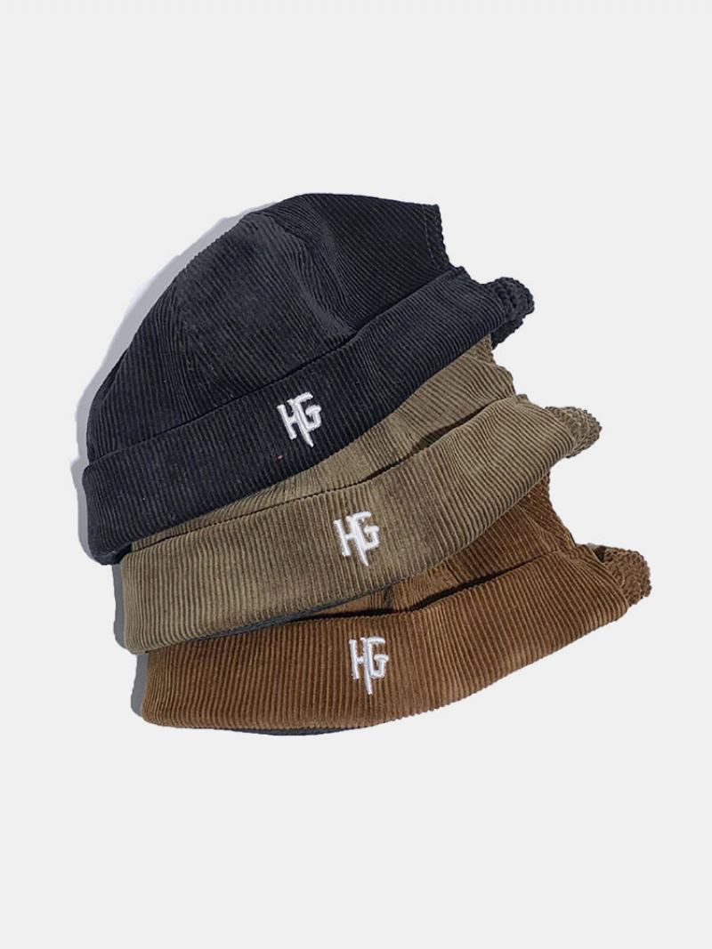 Unisex Κοτλέ Κεντημένο H G Patten Casual Χωρίς Γείσο Beanie Landlord Καπέλο Κρανίο