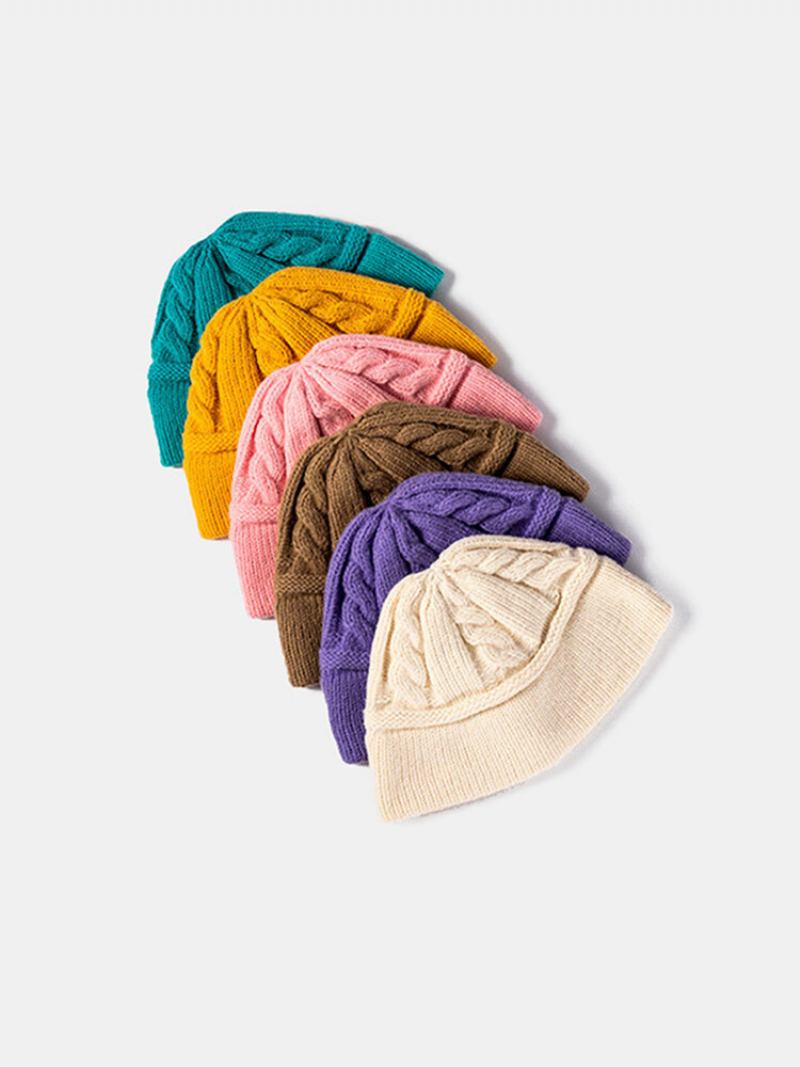 Unisex Πλεκτό Μονόχρωμο Twist Jacquard Brimless Outdoor Warmth Καπέλο Beanie