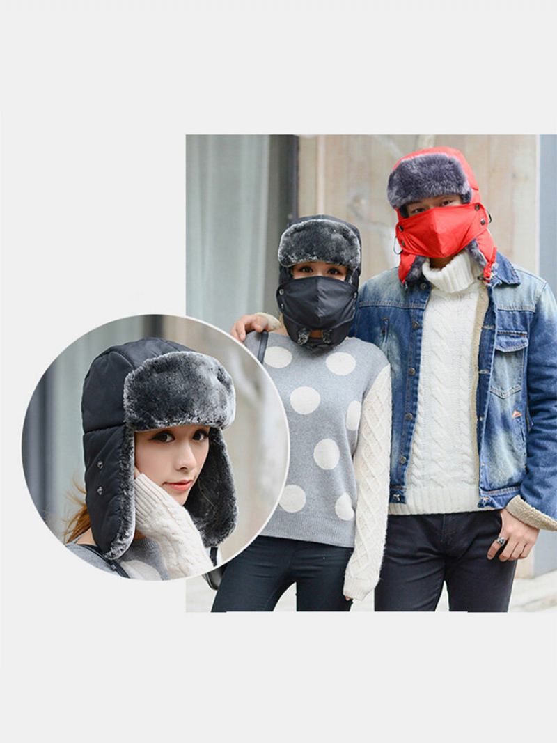 Unisex Ski Cloth Plus Velvet Thickened Solid Color Camo With Masks Outdoor Cycling Warmth Αντιανεμικό Καπέλο Trapper