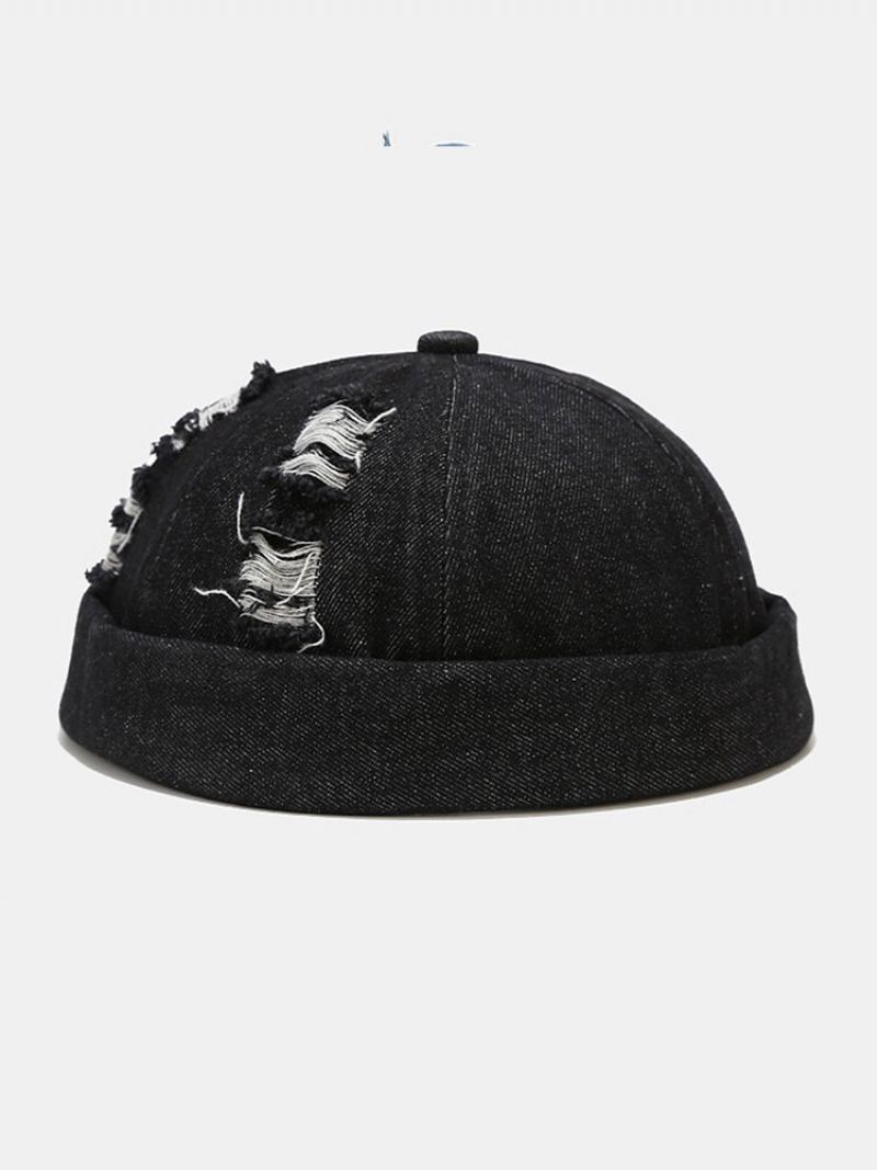 Unisex Τζιν Σπασμένες Τρύπες Made-old Fashion Outdoor Brimless Beanie Landlord Cap Skull Cap