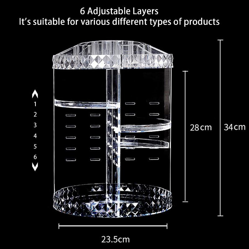 6 Ρυθμιζομενα Στρωματα Οργάνωση Μακιγιάζ Περιστρεφόμενο 360 Μοίρες Κουτί Αποθήκευσης Δώρου Με Κραγιόν Καλλυντικών Δίσκος Οθόνης Αρωμάτων