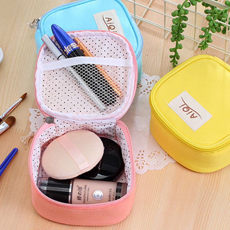 Candy Colors Βαμβακερή Τσάντα Καλλυντικών Φερμουάρ Organizer Τσάντες Φορητό Δοχείο Αποθήκευσης