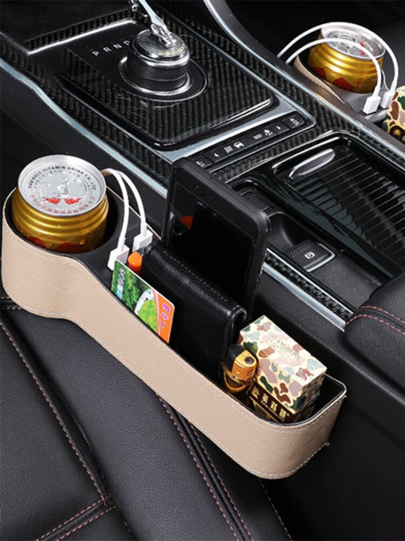 Car Seat Gap Storage Box Usb Κουτί Αποθήκευσης Φόρτισης Δερμάτινο Ποτηροθήκη Νερού Αυτοκινήτου Πολλαπλών Λειτουργιών