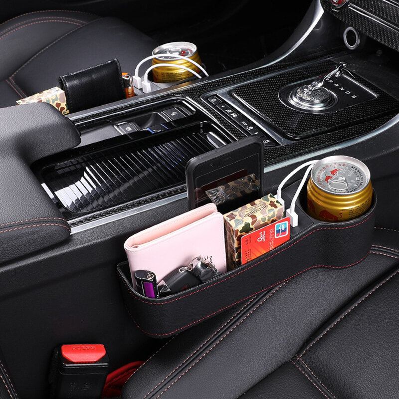 Car Seat Gap Storage Box Usb Κουτί Αποθήκευσης Φόρτισης Δερμάτινο Ποτηροθήκη Νερού Αυτοκινήτου Πολλαπλών Λειτουργιών