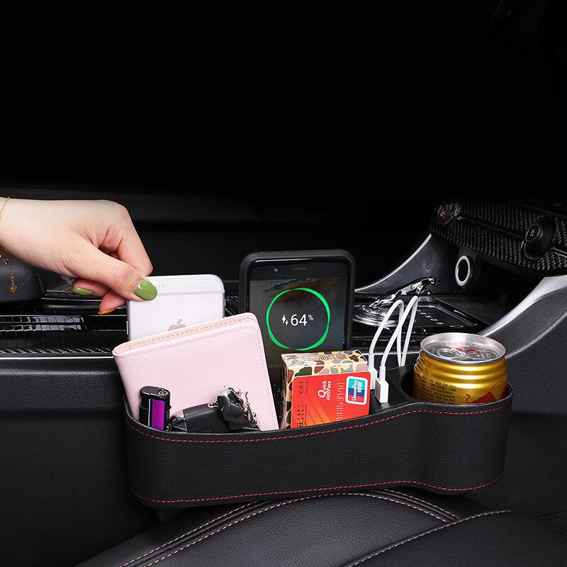 Car Seat Gap Storage Box Usb Κουτί Αποθήκευσης Φόρτισης Δερμάτινο Ποτηροθήκη Νερού Αυτοκινήτου Πολλαπλών Λειτουργιών