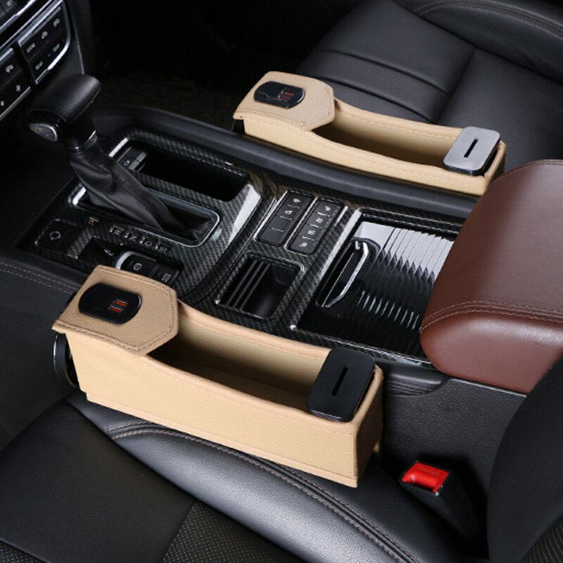 Car Seat Gap Storage Box Ζώνη Φόρτισης Usb Ψηφιακή Οθόνη Κουτί Αποθήκευσης Πολλαπλών Λειτουργιών Δερμάτινο Ποτηροθήκη Νερού Αυτοκινήτου