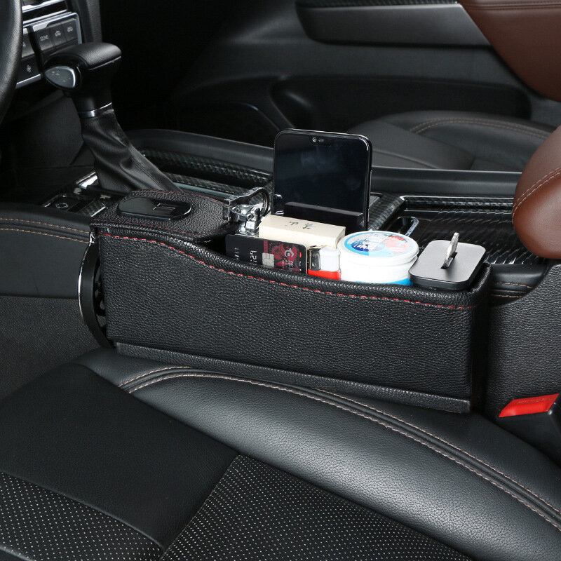 Car Seat Gap Storage Box Ζώνη Φόρτισης Usb Ψηφιακή Οθόνη Κουτί Αποθήκευσης Πολλαπλών Λειτουργιών Δερμάτινο Ποτηροθήκη Νερού Αυτοκινήτου