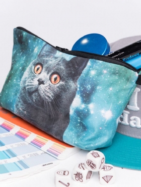 Cat 3d Printing Multi-functional Cosmetic Bag Clutch Bag Storage Wash Bag