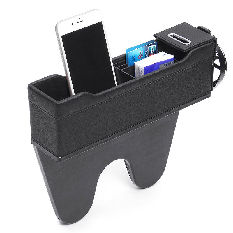 Δερμάτινη Κονσόλα Pocket Car Organizer Κουτί Συνοδηγού Καθίσματος Catcher Ποτηροθήκη Μαύρο