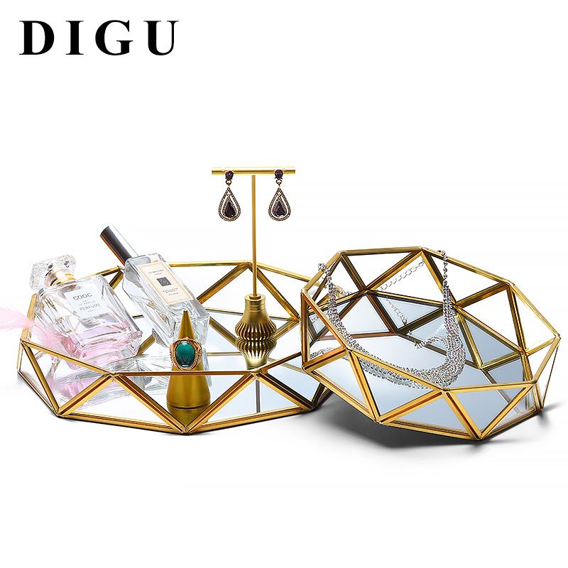 Digu Nordic Earrings Δαχτυλίδι Δίσκος Αποθήκευσης Κοσμημάτων Μεταλλικό Γυαλί Διαφανές Κουτί Προβολής Λεπτός