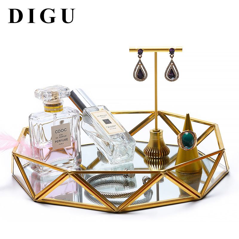 Digu Nordic Earrings Δαχτυλίδι Δίσκος Αποθήκευσης Κοσμημάτων Μεταλλικό Γυαλί Διαφανές Κουτί Προβολής Λεπτός