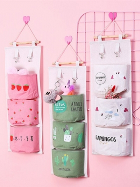 Flamingo Cactus Printing Lively Style Hanging Organizer Βαμβακερό Λινό Επιτοίχιας Πόρτας Αποθήκευση Σπιτιού