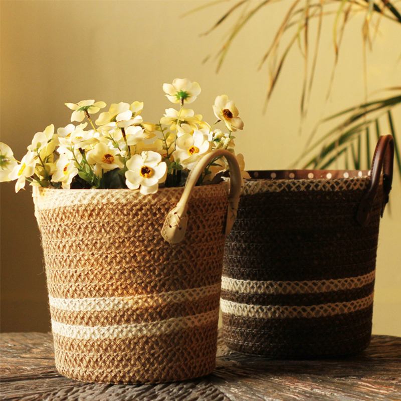 Καλάθι Αποθήκευσης Rattan Plaited For Sundries Κάδος Οικιακής 1 Γαλόνι Για Διακόσμηση Σε Γκρι Ποιμενικό Στυλ