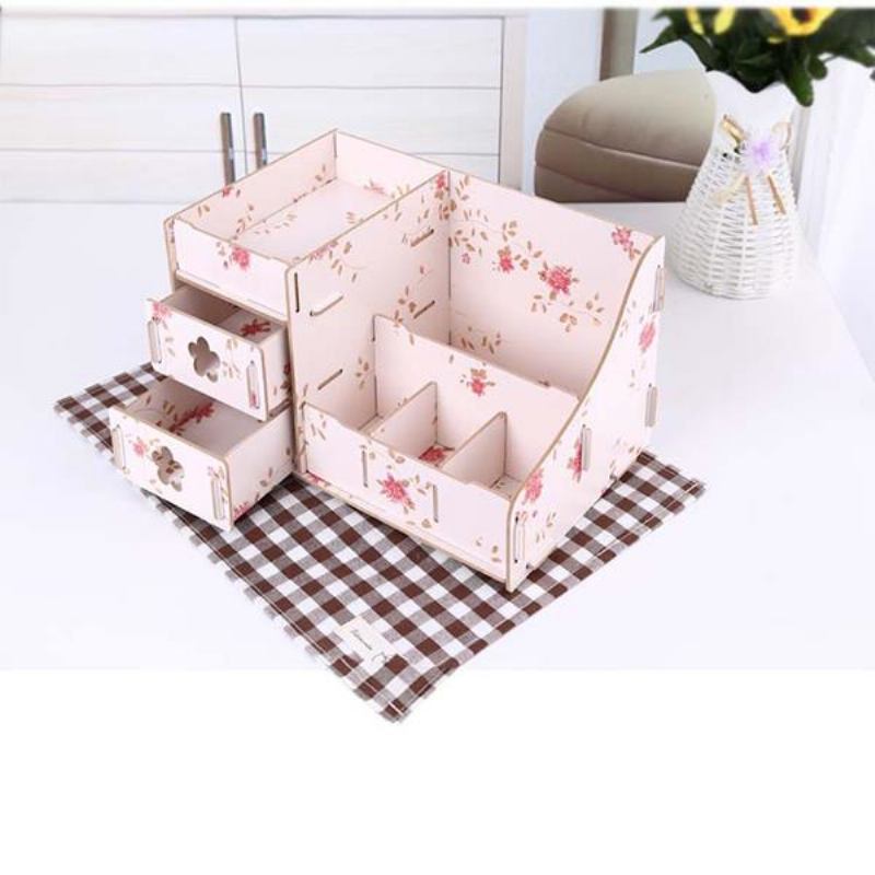 Korea Diy Wooden Makeup Organizer Desktop Storage Box Δοχείο Αποθήκευσης