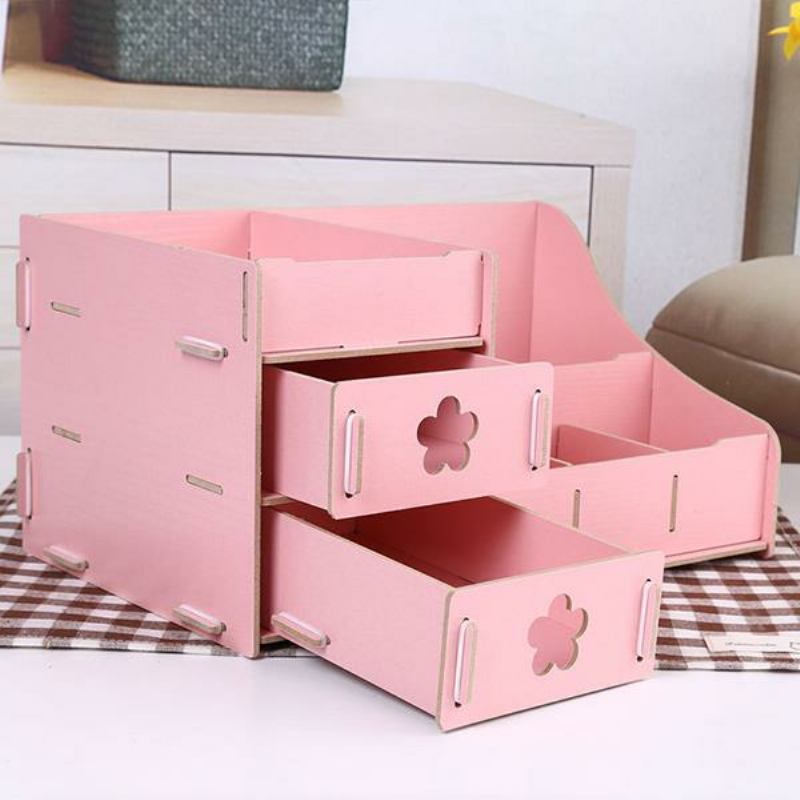 Korea Diy Wooden Makeup Organizer Desktop Storage Box Δοχείο Αποθήκευσης