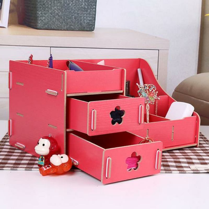 Korea Diy Wooden Makeup Organizer Desktop Storage Box Δοχείο Αποθήκευσης