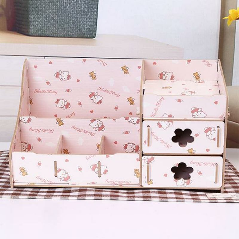 Korea Diy Wooden Makeup Organizer Desktop Storage Box Δοχείο Αποθήκευσης