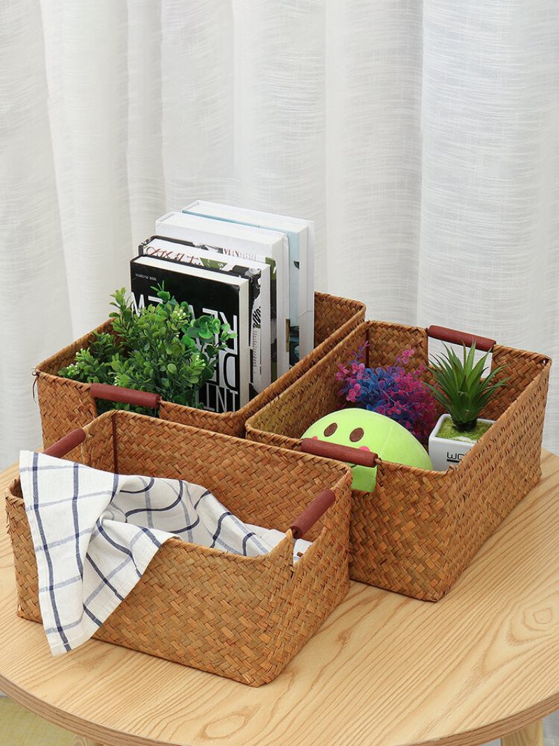 Seagrass Woven Storage Καλάθι Θήκη Λουλουδιών Αποθήκευσης Φυτό Γλαστράκι Οργανωτής Τσάντας Διακόσμηση Κήπου