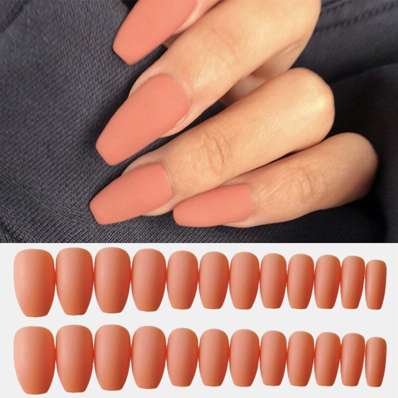 24 Τεμ./κουτί Πλήρες Κάλυμμα Frosted Ballet Nail Tips Almond Press On Nails Wearable Fake With Kolla