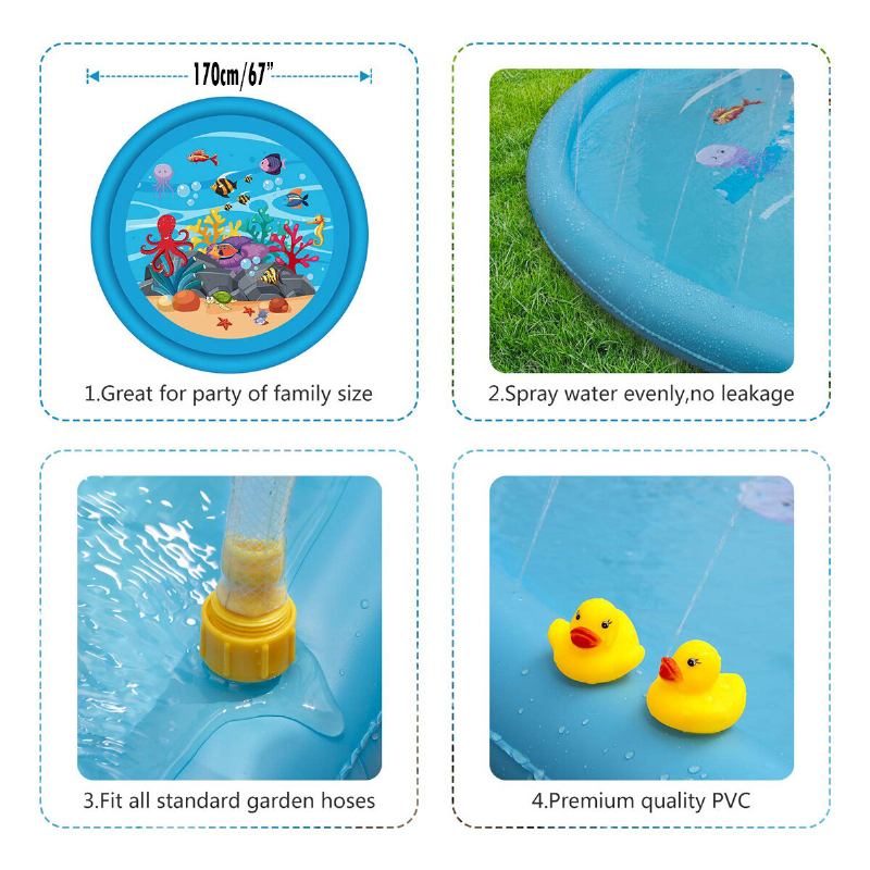 67 Ίντσες Splash Water Play Mat Sprinkle Mat Toy Για Υπαίθρια Κολύμβηση Beach Lawn Φουσκωτό Μαξιλαράκι Ψεκαστήρα Για Παιδιά