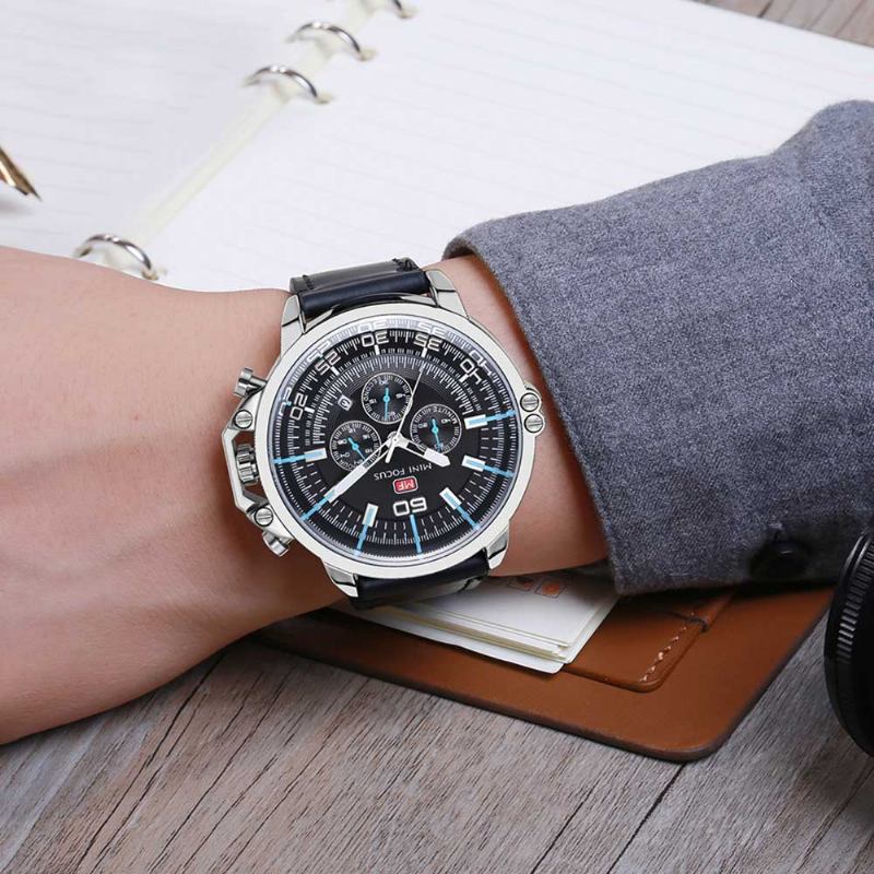 Αδιάβροχο Business Luxury Huartz Wrist Watch For Man Γνήσιο Δέρμα Λουράκι Φωτεινό Ημερολόγιο