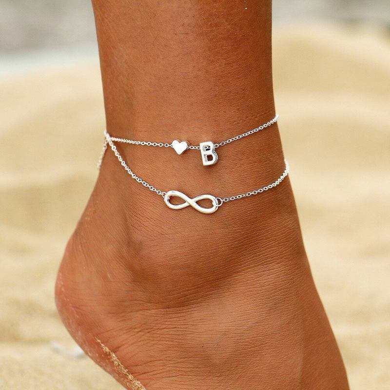 Bohemian Geometric Peach Heart Letter Πολυστρωματικό Anklet Metal Symbol Infinity