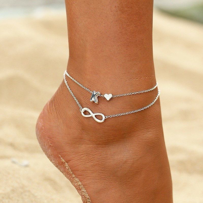 Bohemian Geometric Peach Heart Letter Πολυστρωματικό Anklet Metal Symbol Infinity