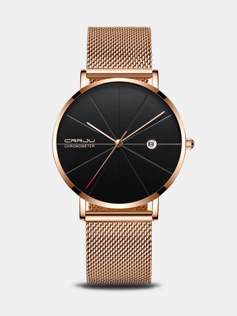 Crrju Unisex Ultra Thin Minimalist Ρολόγια Classic Date Επαγγελματικά Από Πλέγμα Από Ανοξείδωτο Ατσάλι