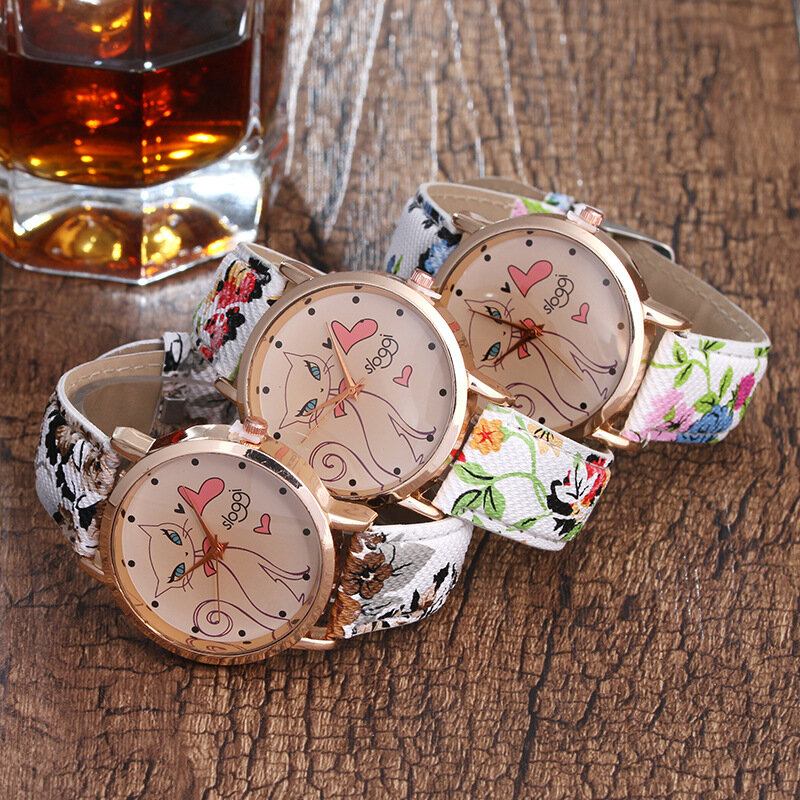 Fashion Owl Flower Leather Rhinestone Quartz Wristband Χονδρικό Γυναικείο Δώρο Ρολογιών