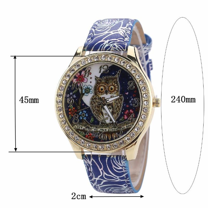 Fashion Owl Flower Leather Rhinestone Quartz Wristband Χονδρικό Γυναικείο Δώρο Ρολογιών