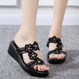 Γυναικεία Σανδάλια Casual Hollow Rhinestone Flowers Peep Toe Wedges