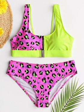 Γυναικείο Γιλέκο Bikini Leopard Patchwork Μπροστινή Πόρπη Με Φερμουάρ Σέξι Μαγιό